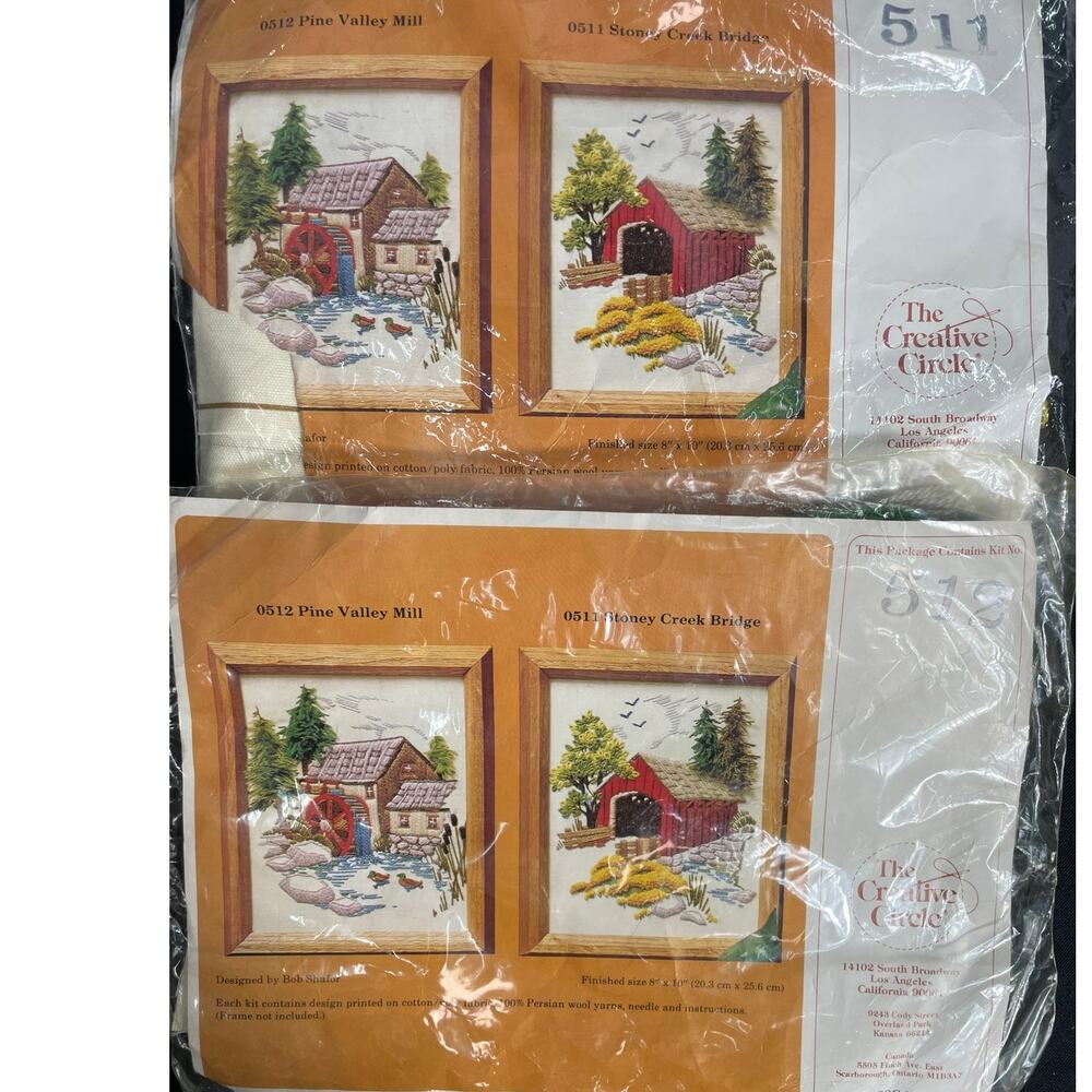 2 Needlepoint Kits, The Creative Circle: Pine Valley Mill & Stoney Creek Bridge
